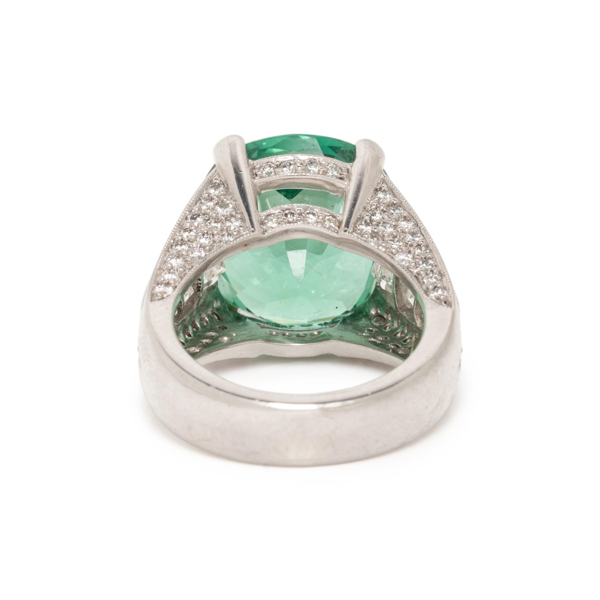 PLATINUM, GREEN TOURMALINE, AND DIAMOND RING