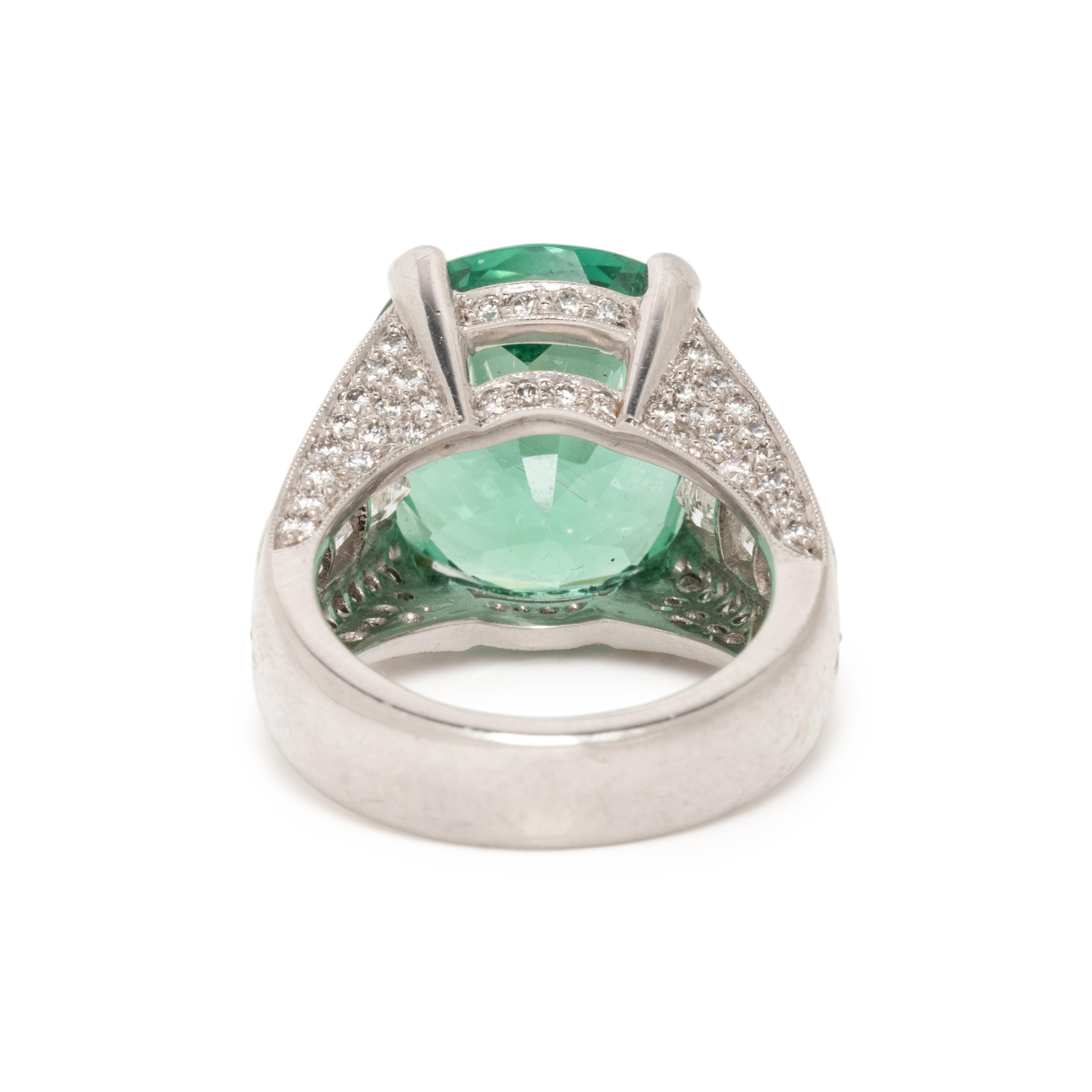 PLATINUM, GREEN TOURMALINE, AND DIAMOND RING