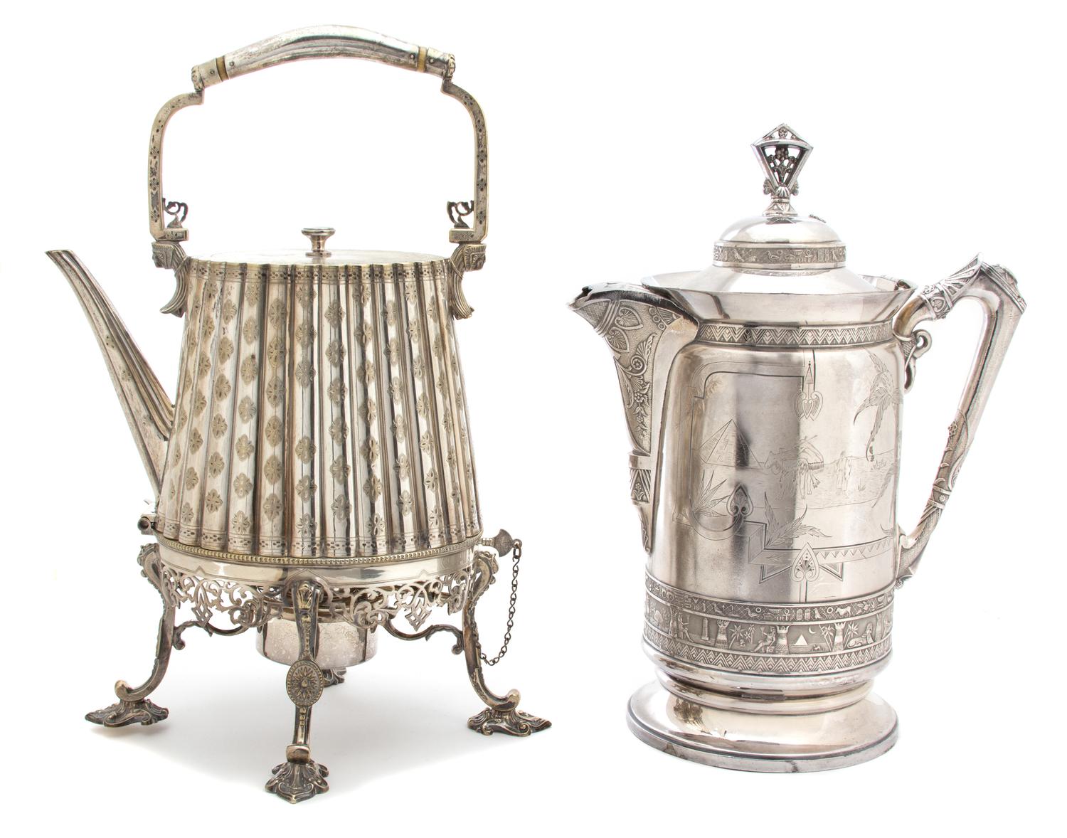 Two English Egyptian Revival Style Silver Plate Articles Height of tallest 16 1/2 inches. — 19TH CENTURY