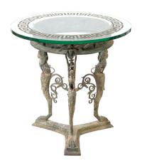 A Pompeiian Style Patinated Bronze Table Height 29 x diameter of top 30 inches. — 20TH CENTURY