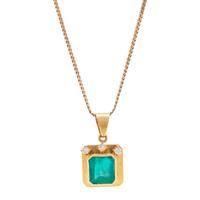 YELLOW GOLD, EMERALD AND DIAMOND PENDANT/NECKLACE