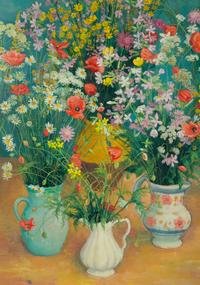 Bouquets Entremêlés sur Fond Bleu