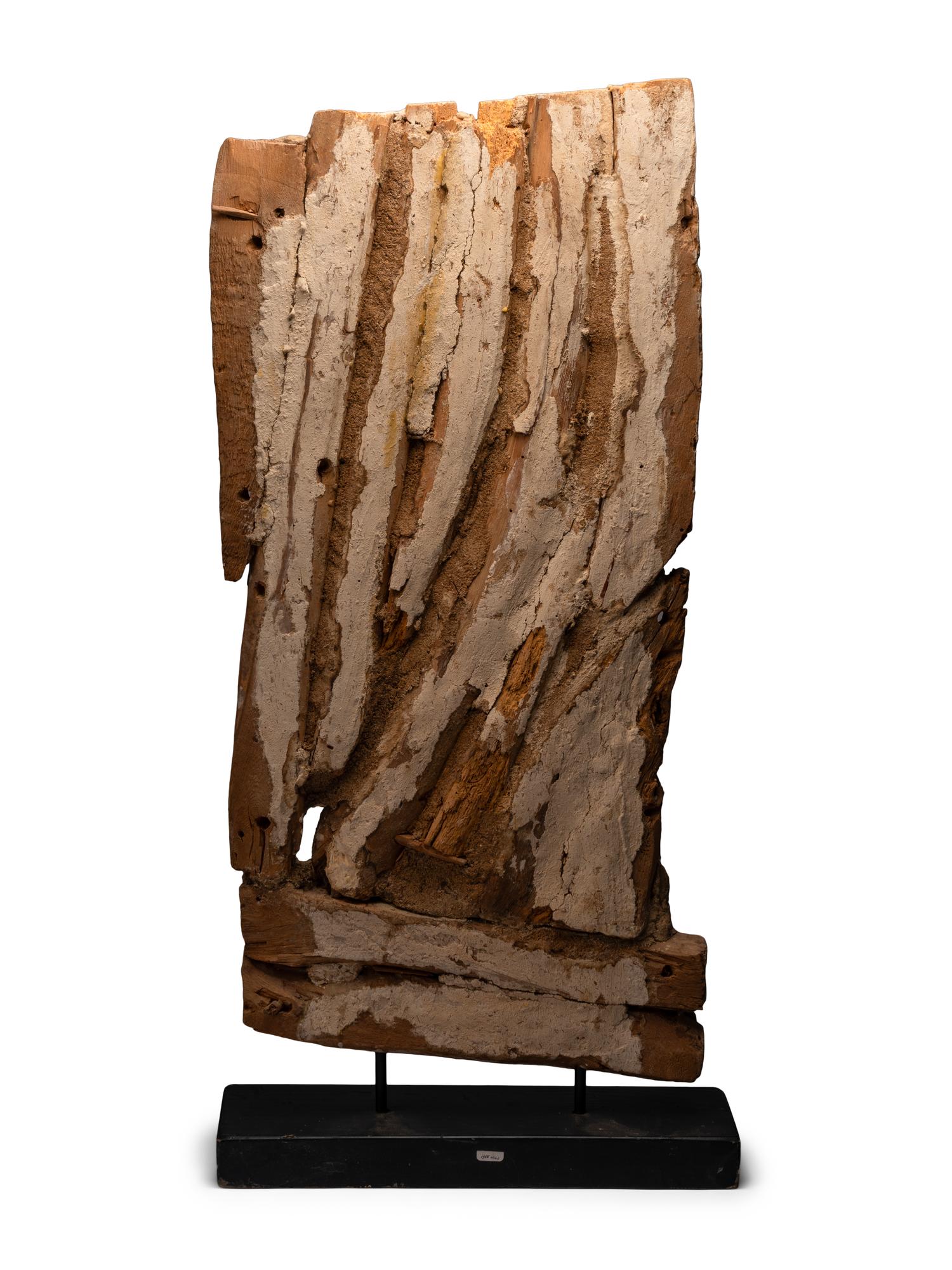 An Egyptian Painted Wood Sarcophagus Panel with Anubis