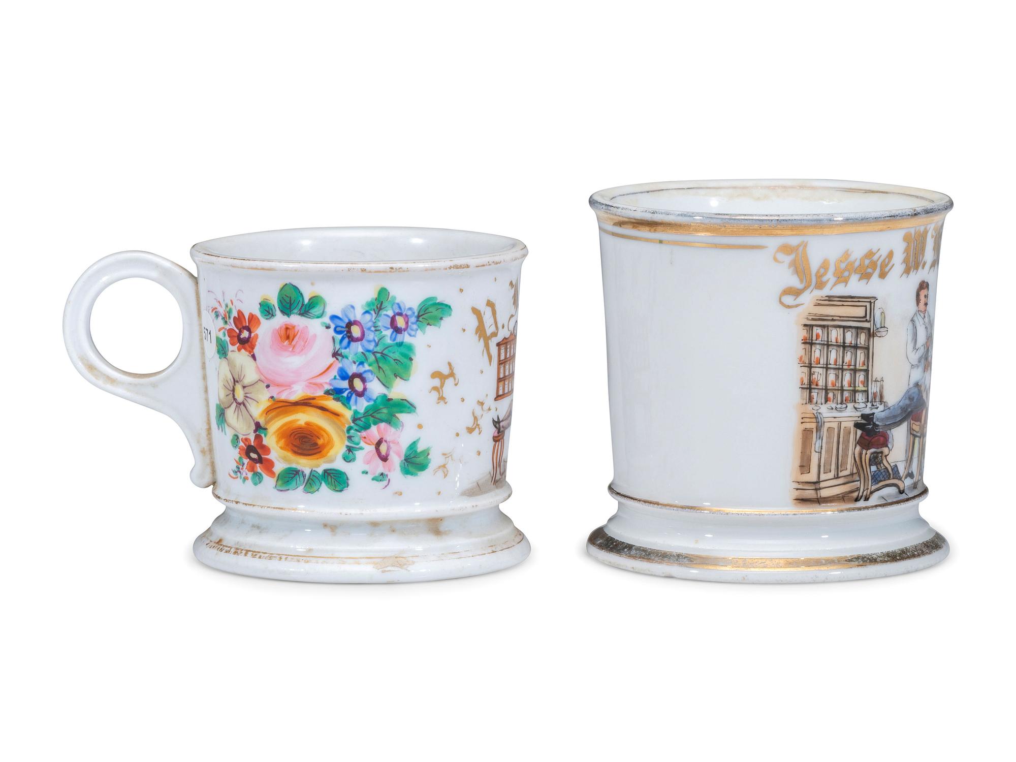 Two Barber's Porcelain Occupational Shaving Mugs