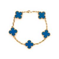 VAN CLEEF & ARPELS, YELLOW GOLD AND BLUE AGATE 'VINTAGE ALHAMBRA' BRACELET