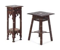 Two Syrian Mother-of-Pearl Inlaid Pedestal Tables