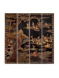 A Chinese Black Lacquer Four-Panel Wall Screen — LATE 19TH/EARLY 20TH CENTURY