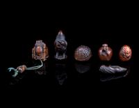Six Japanese Carved Wood Netsuke