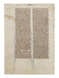 CIRCLE OF WILLIAM DE BRAILES (active Oxford, c. 1230-1260) Leaf from a Bible with a historiated initial ‘A’ depicting Saint John writing the Book of Revelation, in Latin, illuminated manuscript on parchment [England, Oxford, c. 1250–1270]