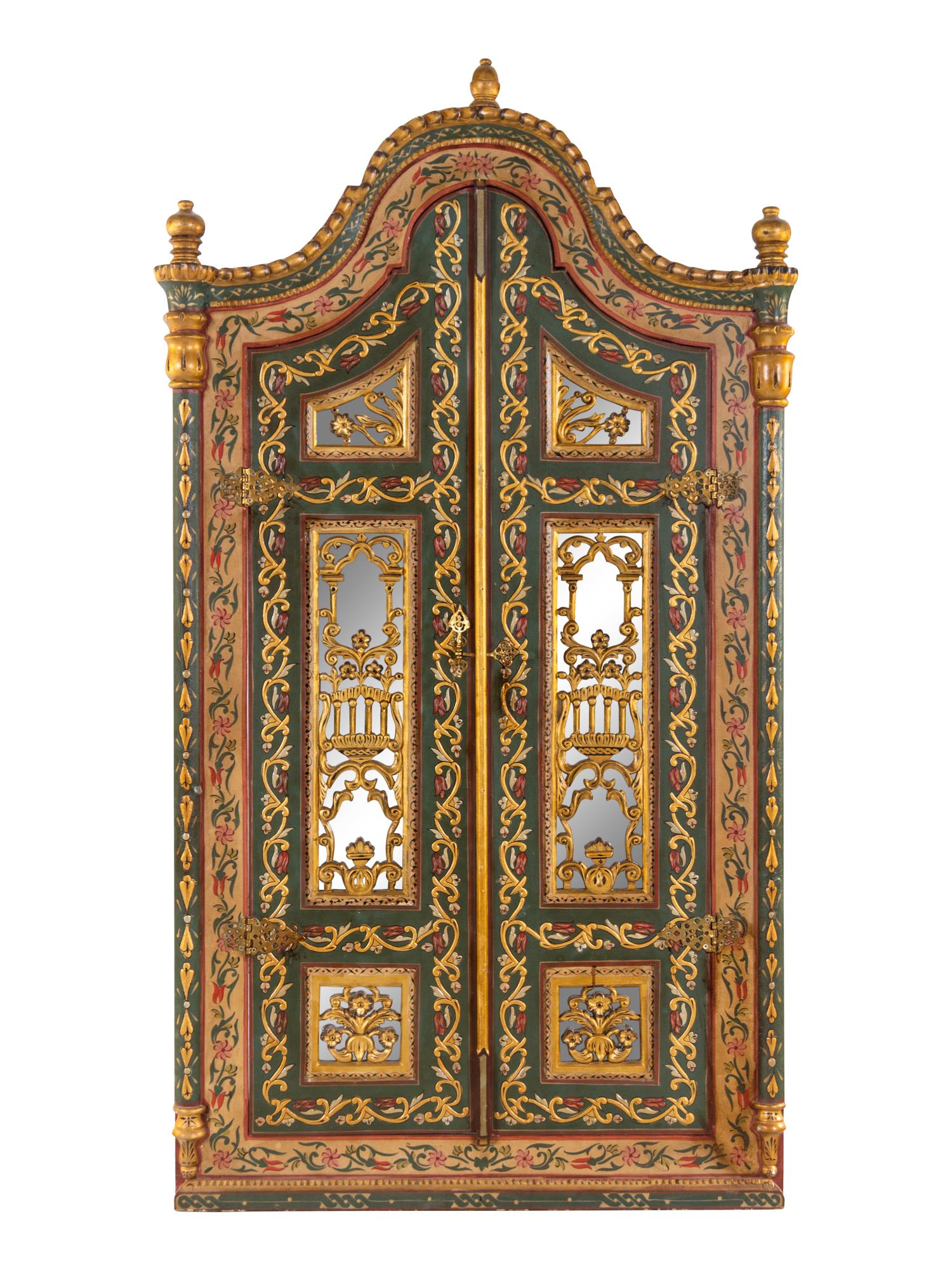 A Syrian Carved and Polychrome Painted Door