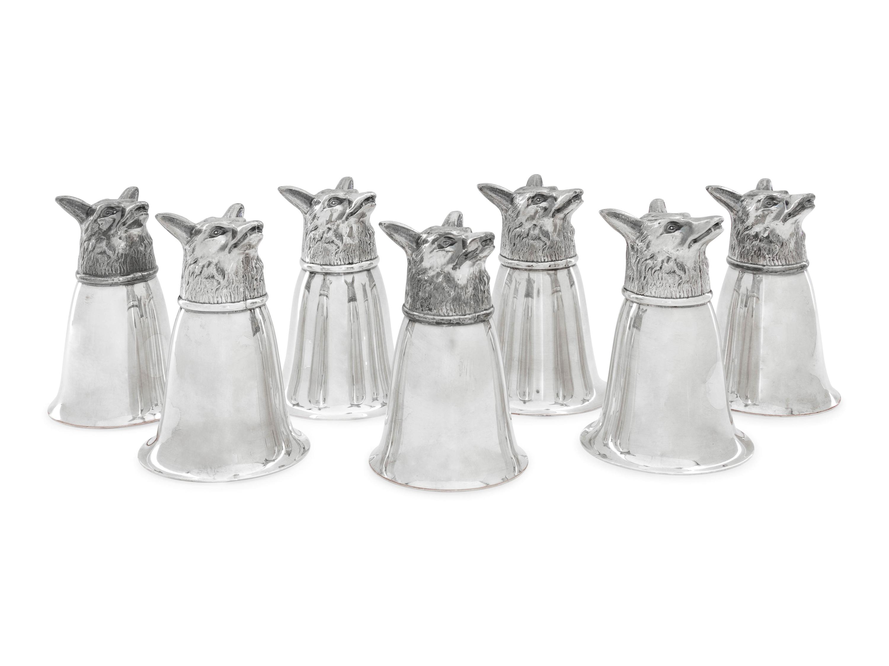 A Set of Seven Silver-Plate Stirrup Cups