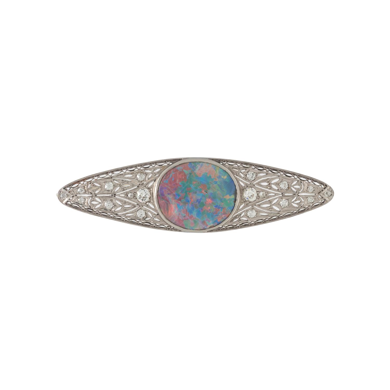 ART DECO, BLACK OPAL AND DIAMOND BROOCH