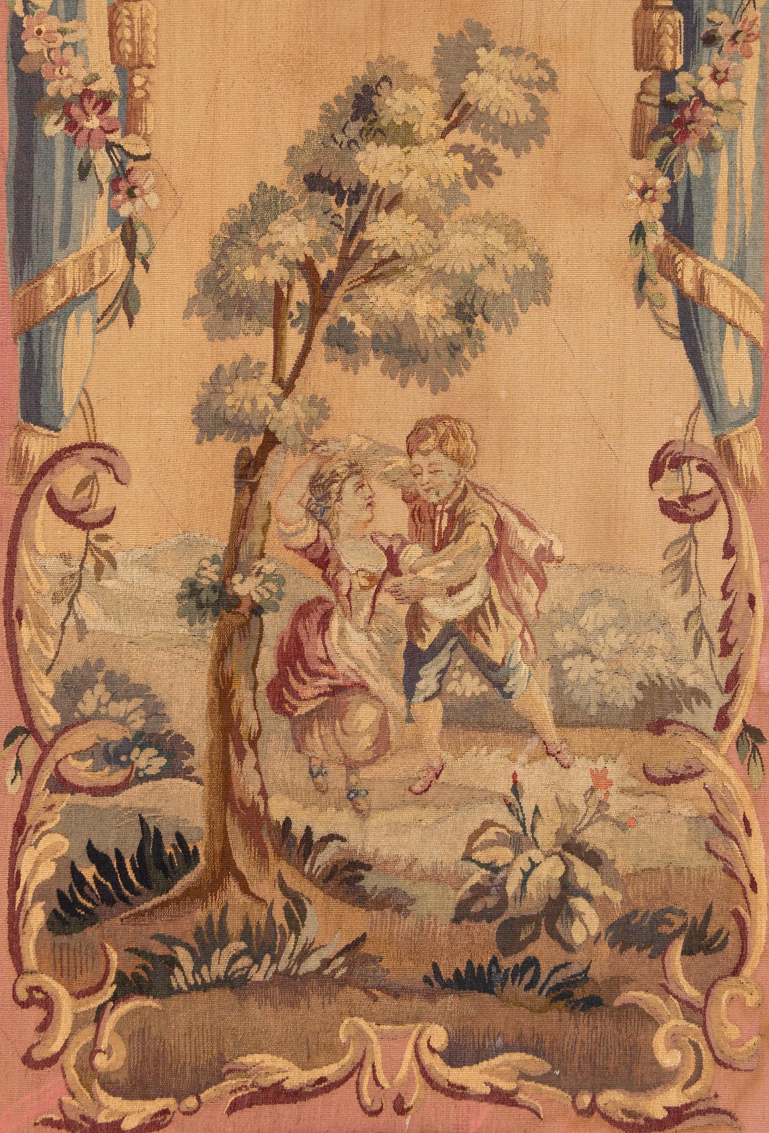 A French Tapestry-Inset Giltwood Three-Panel Floor Screen