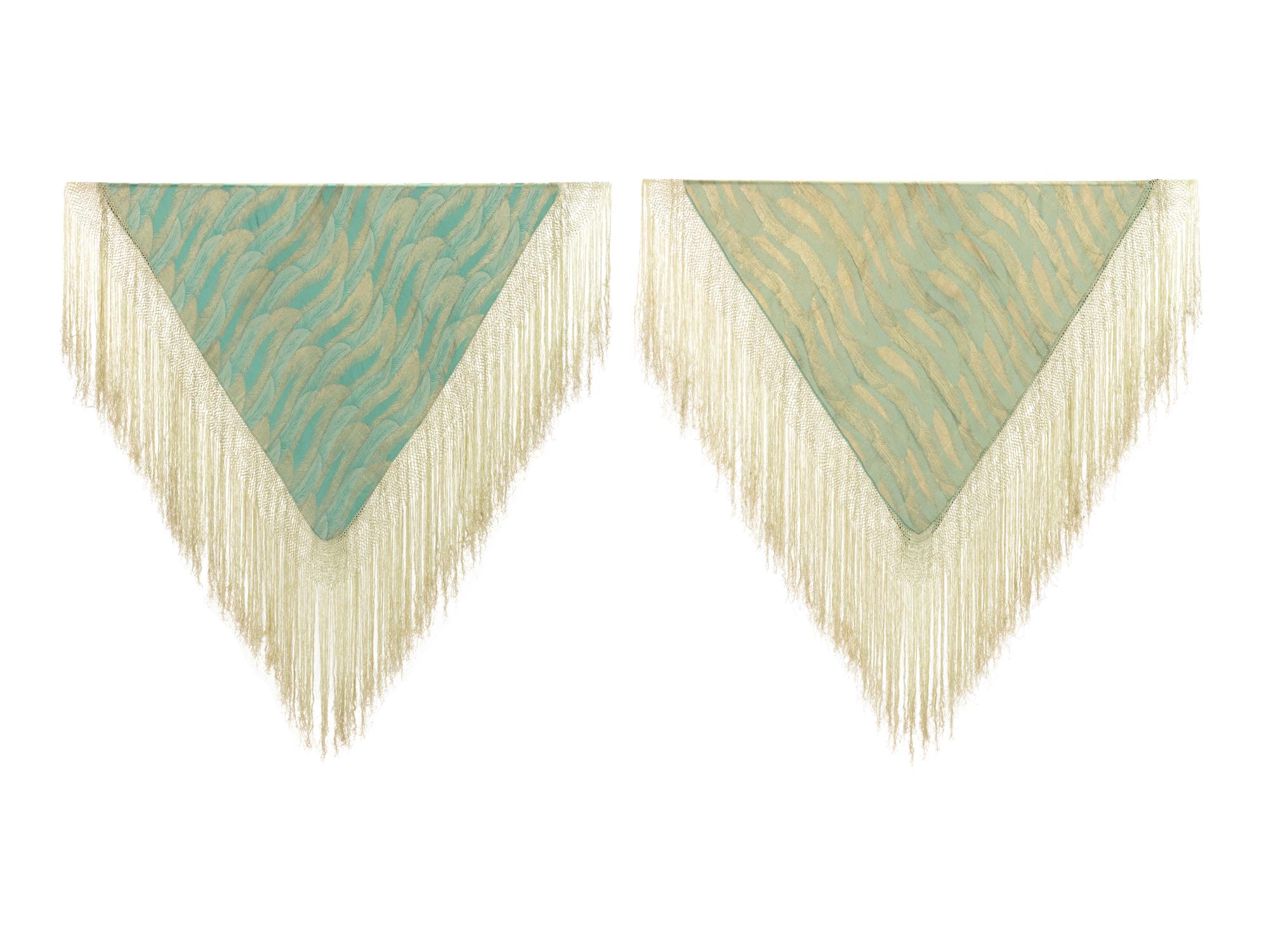 Three Fringed Silk Shawls, 1920-30s