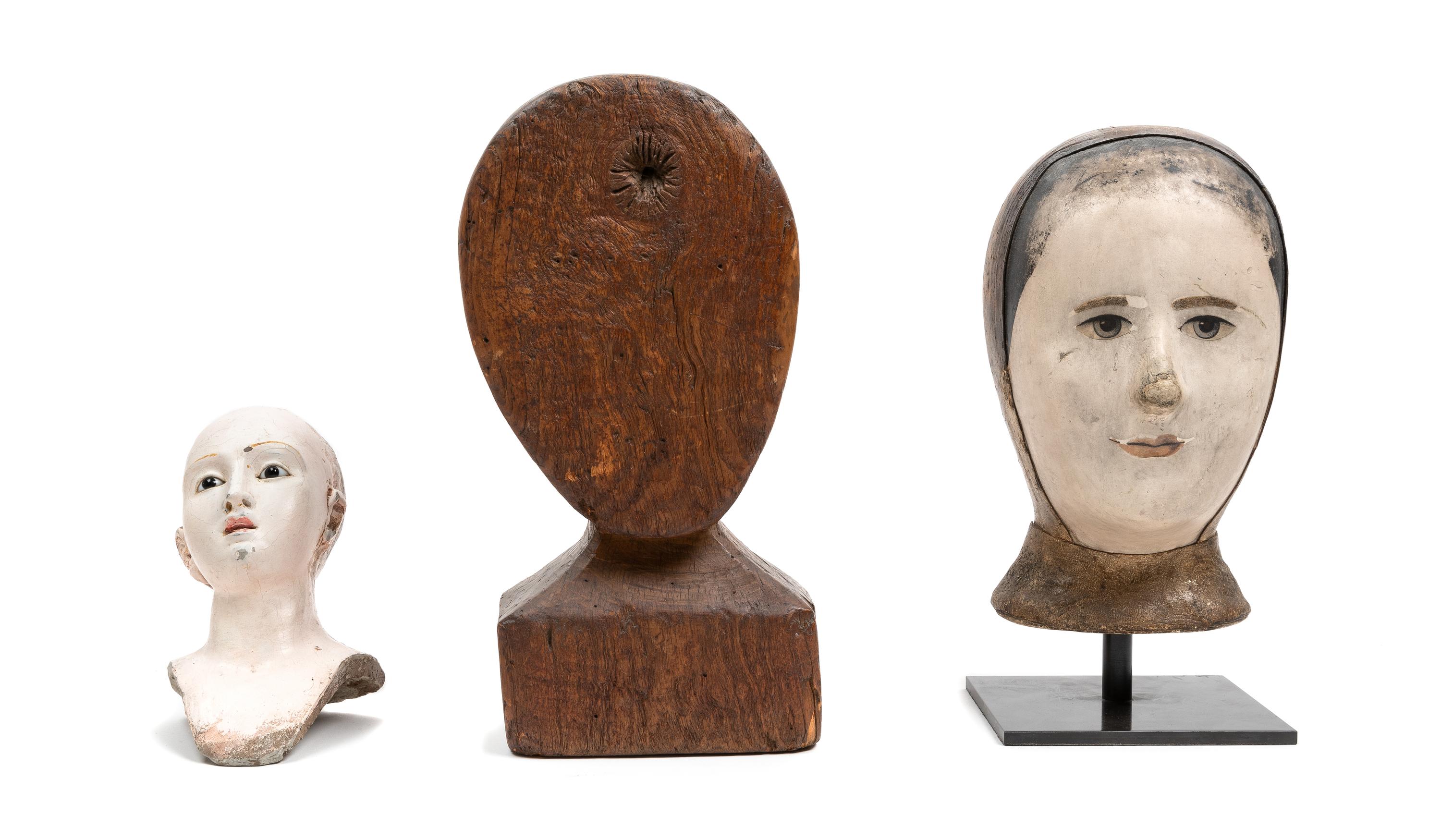 A Neapolitan Gessoed Wood Head of a Saint Height of largest 12 1/2 inches. — 19TH CENTURY