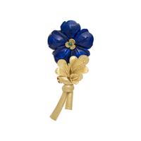 LAPIS LAZULI, EMERALD, AND YELLOW GOLD FLOWER BROOCH