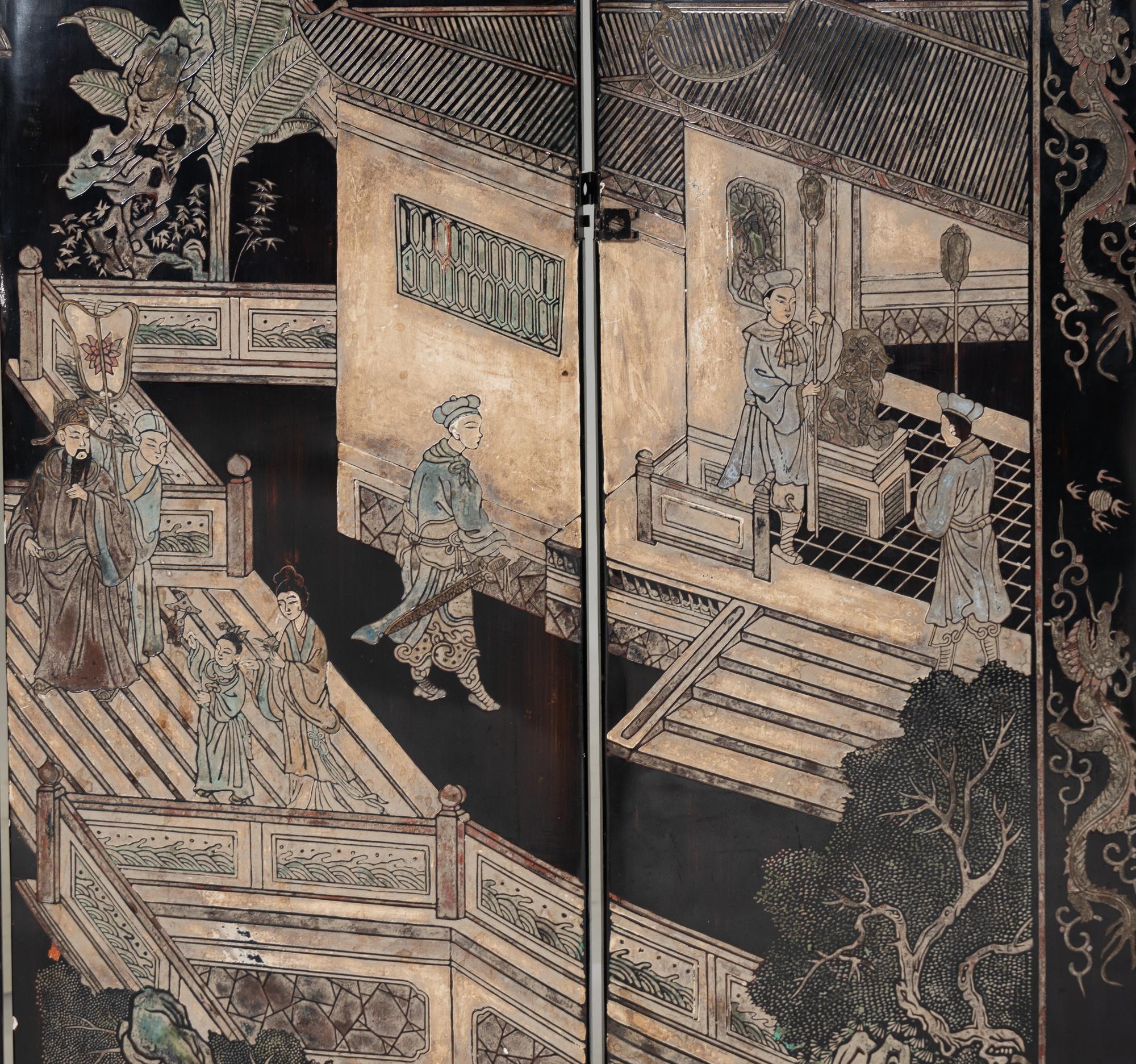 A Chinese Lacquer Eight-Panel Screen