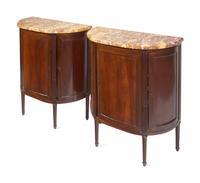 A Pair of Louis XVI Style Mahogany Marble-Top Cabinets