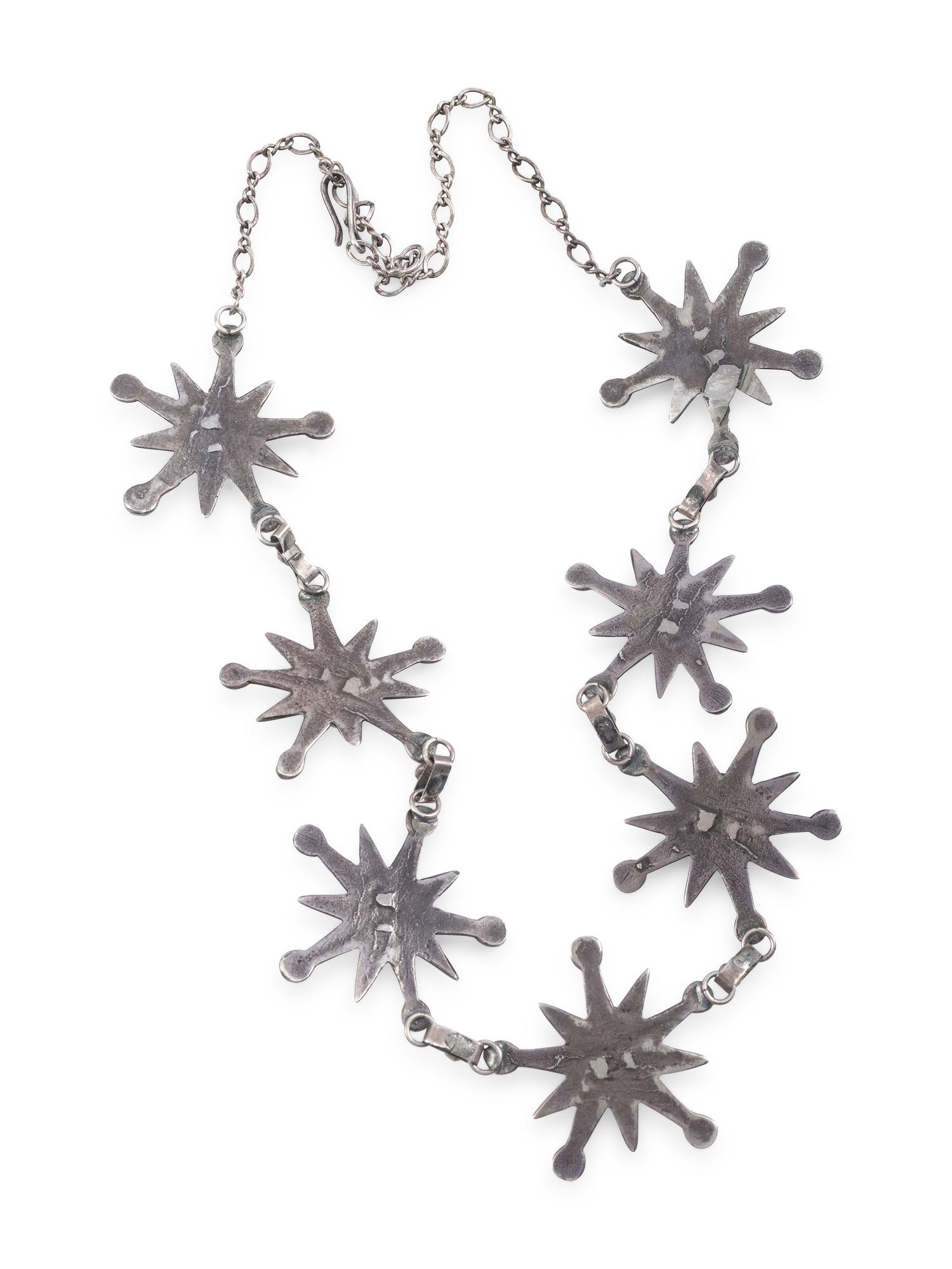 Navajo Sandcast Silver and Turquoise Star Necklace
