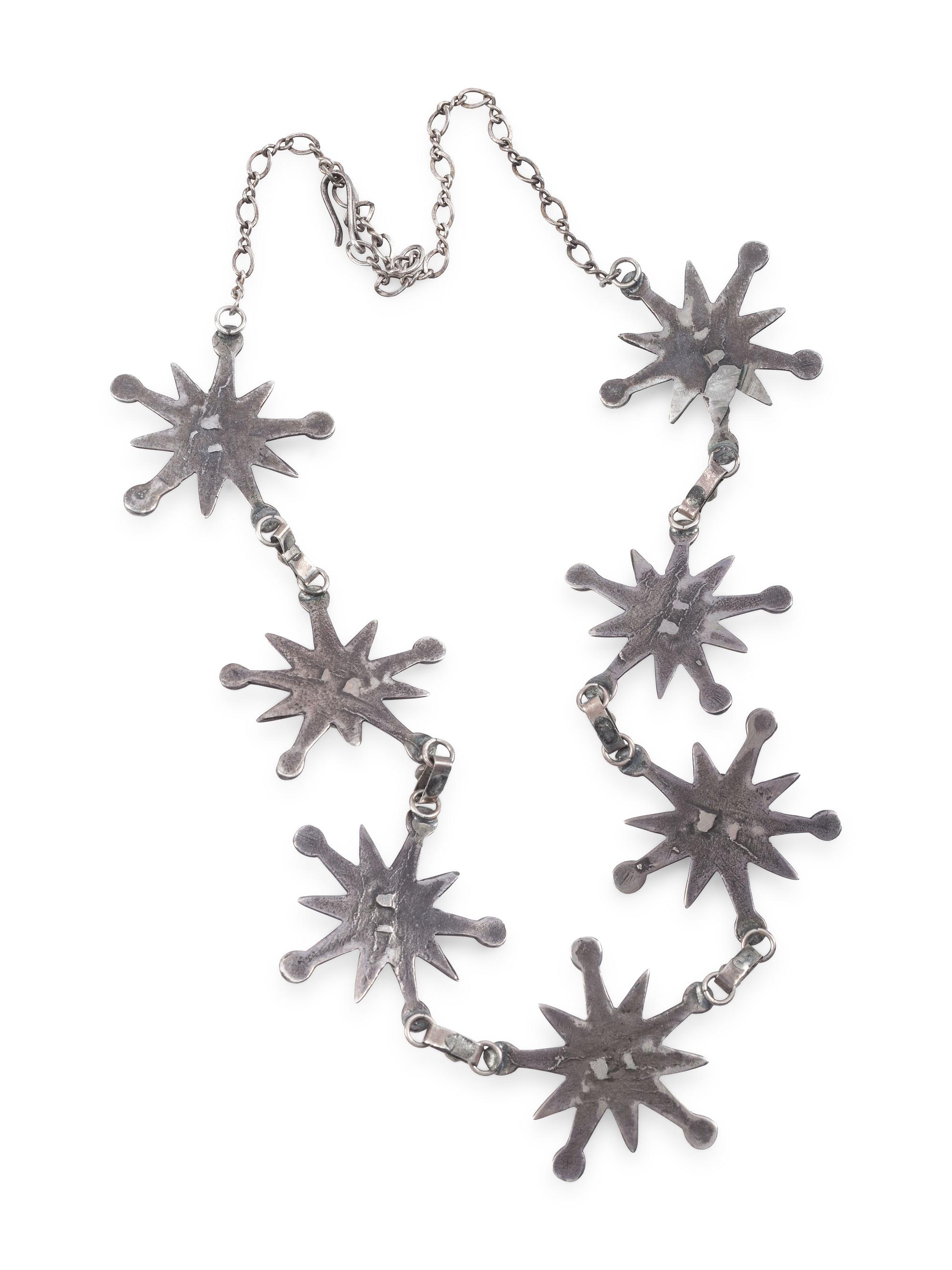 Navajo Sandcast Silver and Turquoise Star Necklace