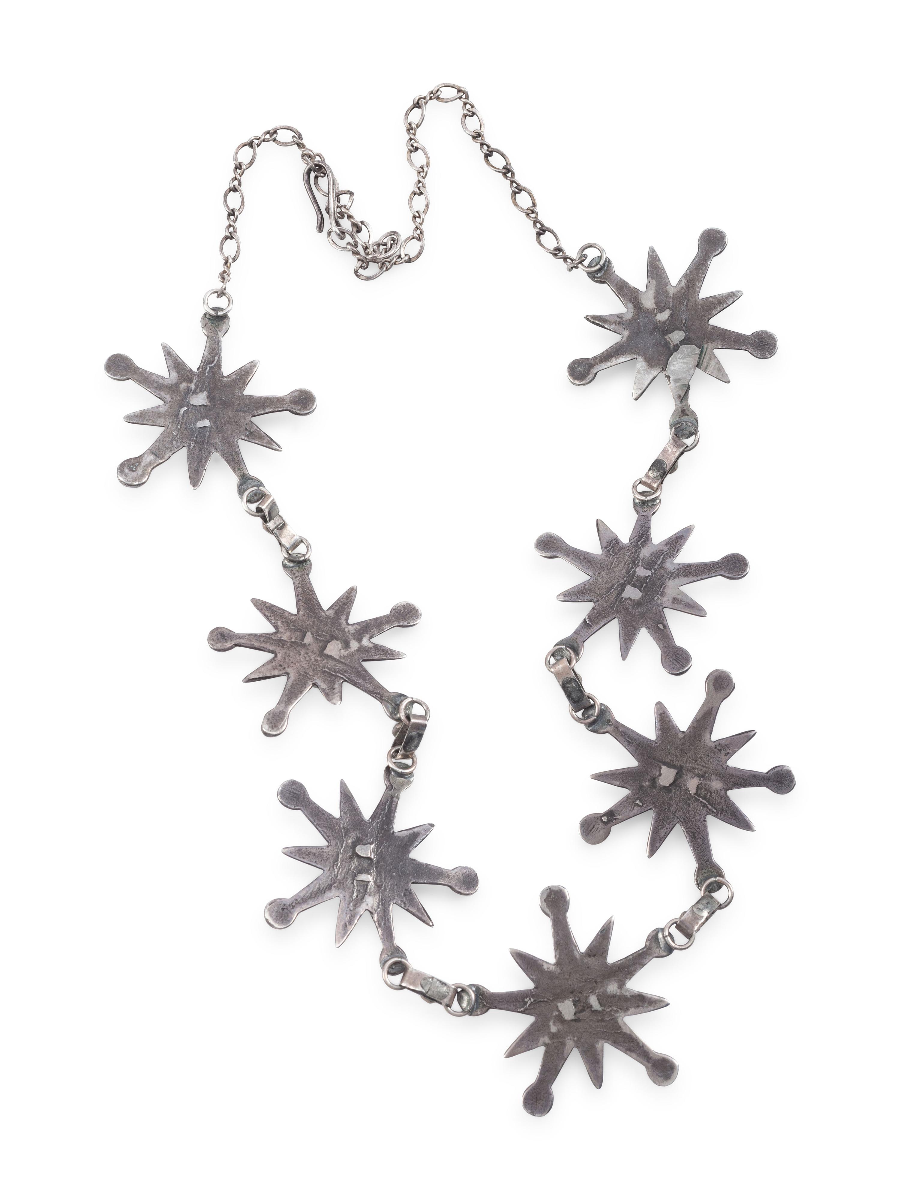 Navajo Sandcast Silver and Turquoise Star Necklace