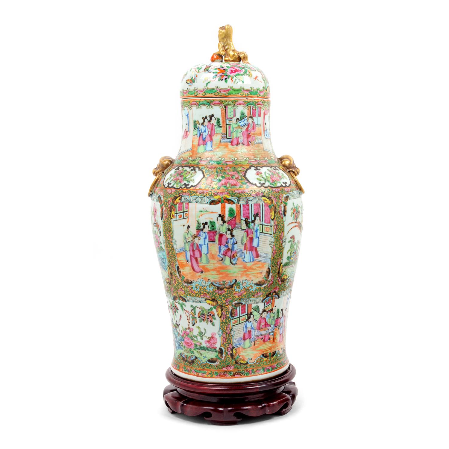 A Chinese Export Rose Medallion Porcelain Covered Vase