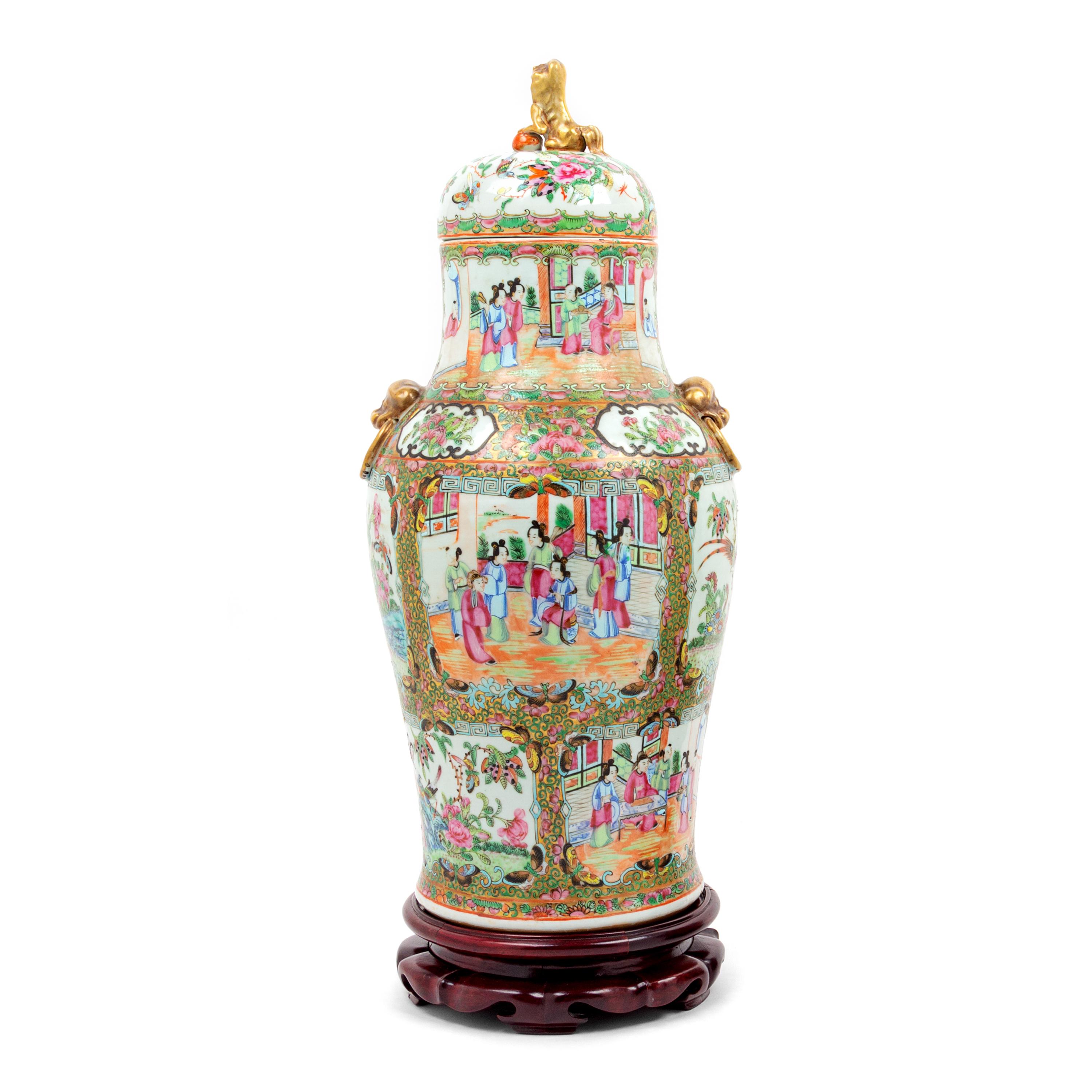 A Chinese Export Rose Medallion Porcelain Covered Vase