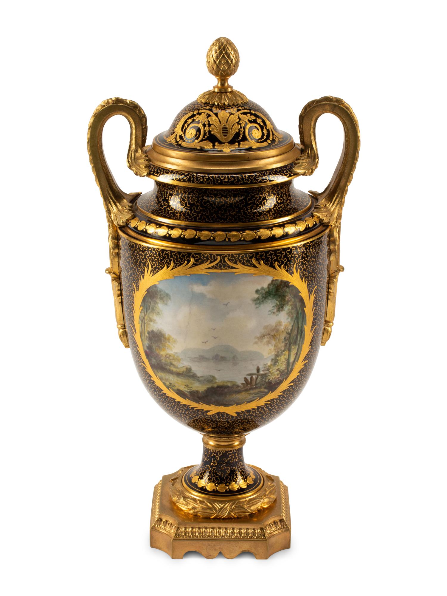 A Gilt Bronze Mounted Sèvres Style Porcelain Urn and Cover, 19th Century
