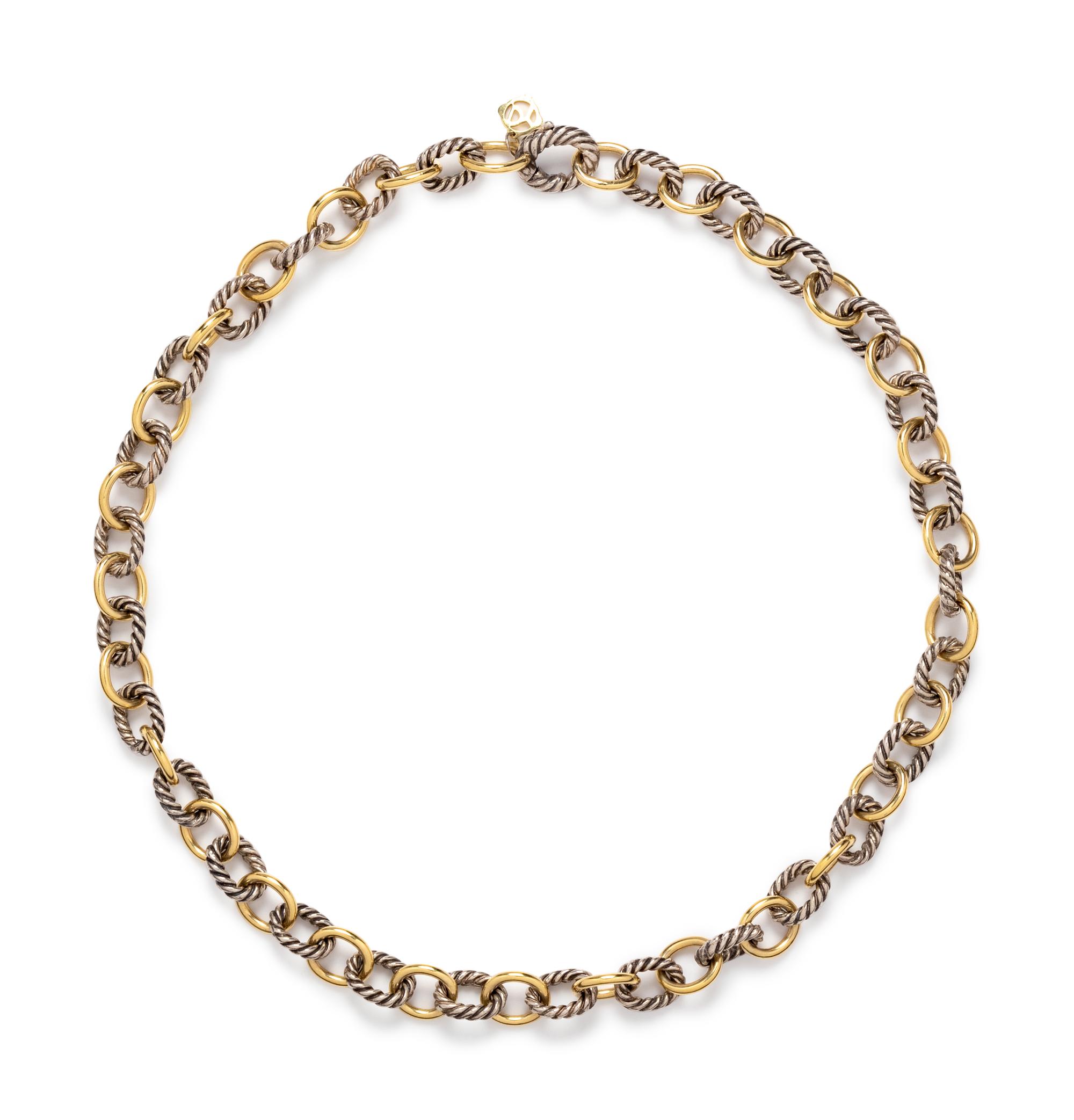 An 18 Karat Yellow Gold and Sterling Silver 'Medium Oval Link' Necklace, David Yurman,