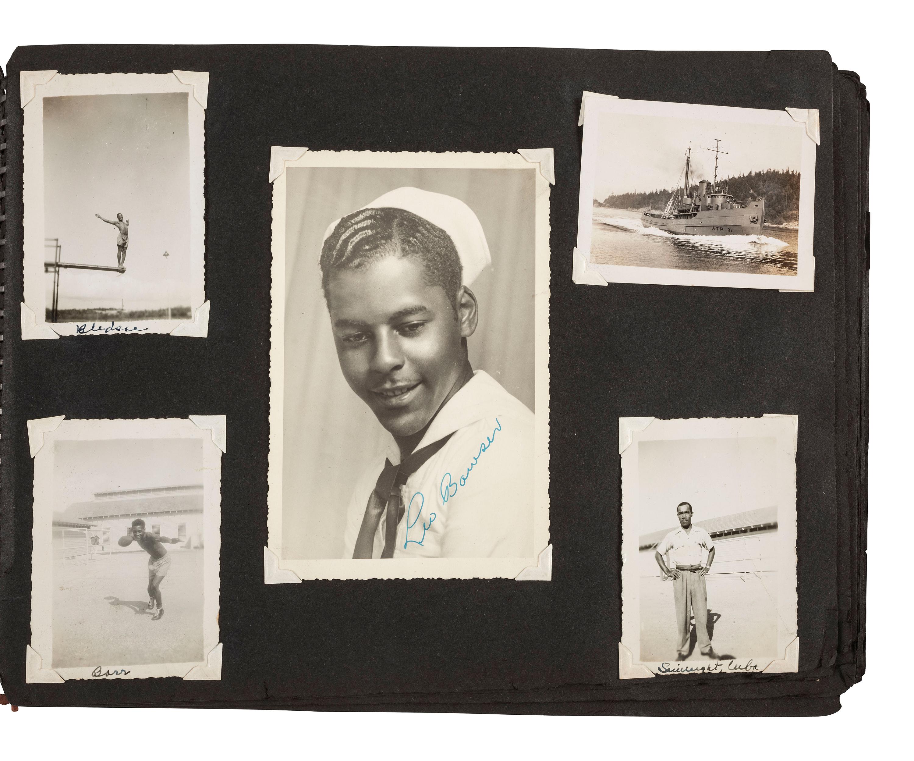 [KOREAN WAR]. Photograph album featuring African American sailors during the Korean War.