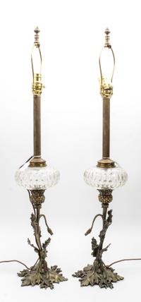 A Pair of Gilt Metal Lamps Height overall 35 inches. — 20TH CENTURY
