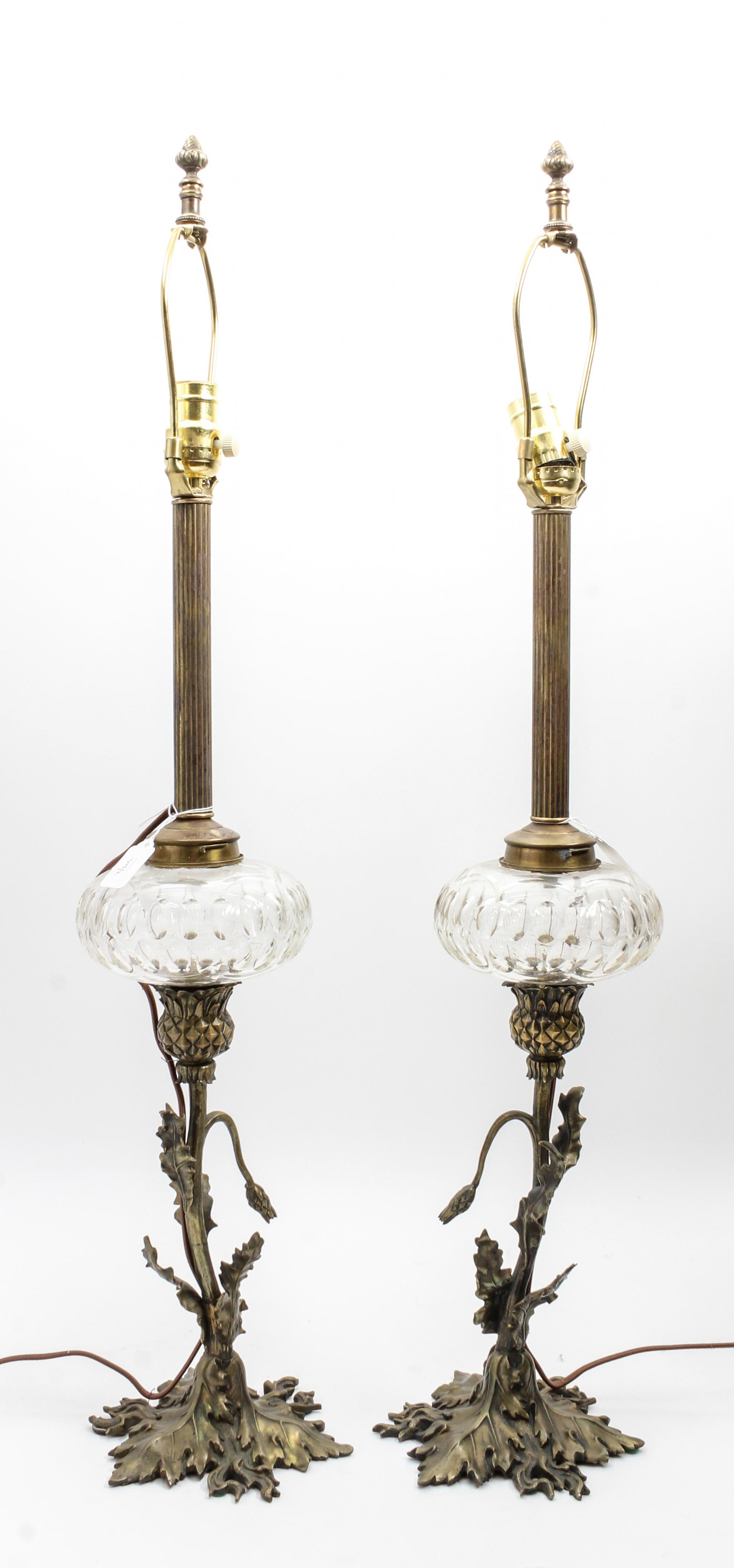 A Pair of Gilt Metal Lamps Height overall 35 inches. — 20TH CENTURY