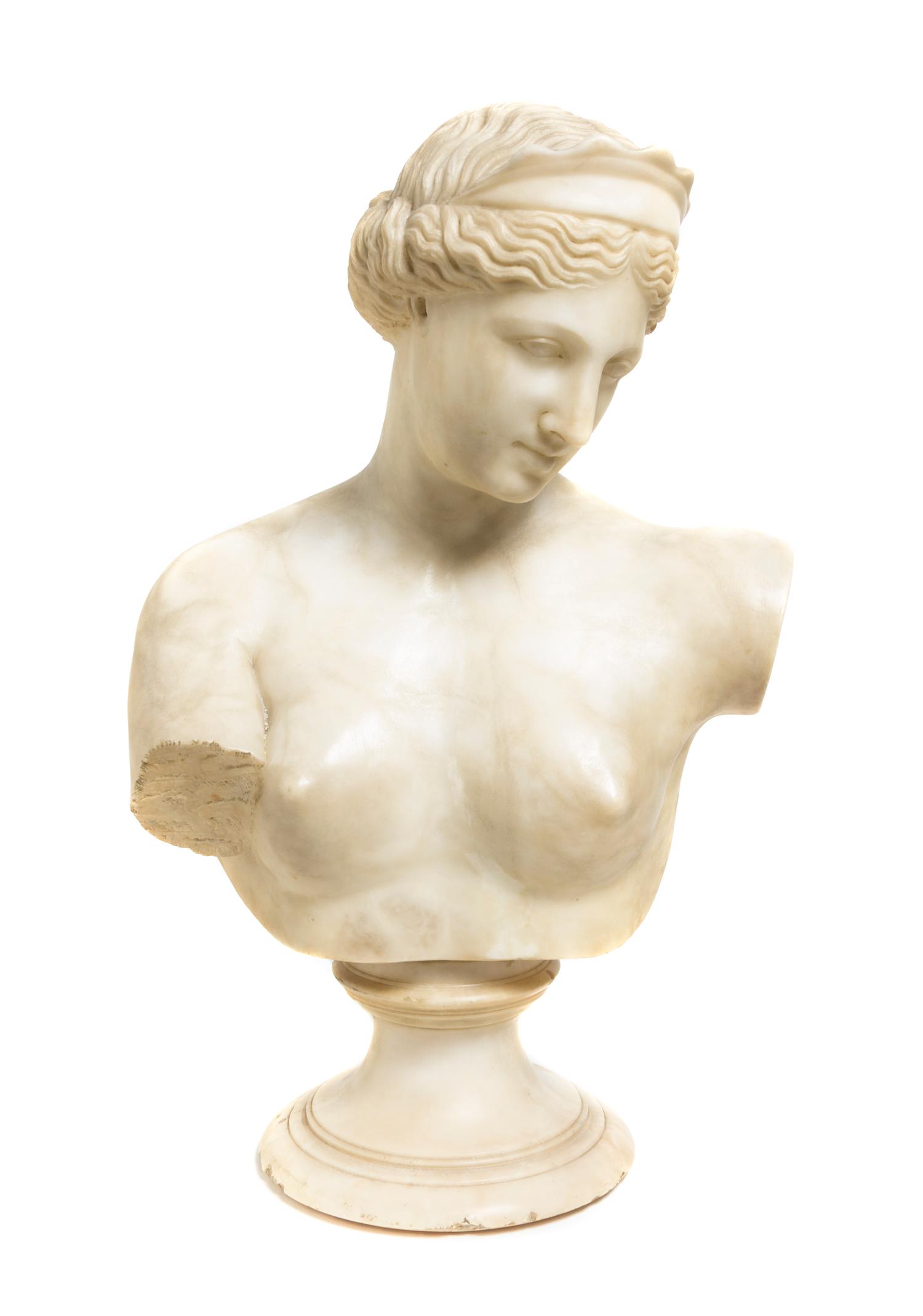 An Italian Carved Marble Bust, Height 20 inches.