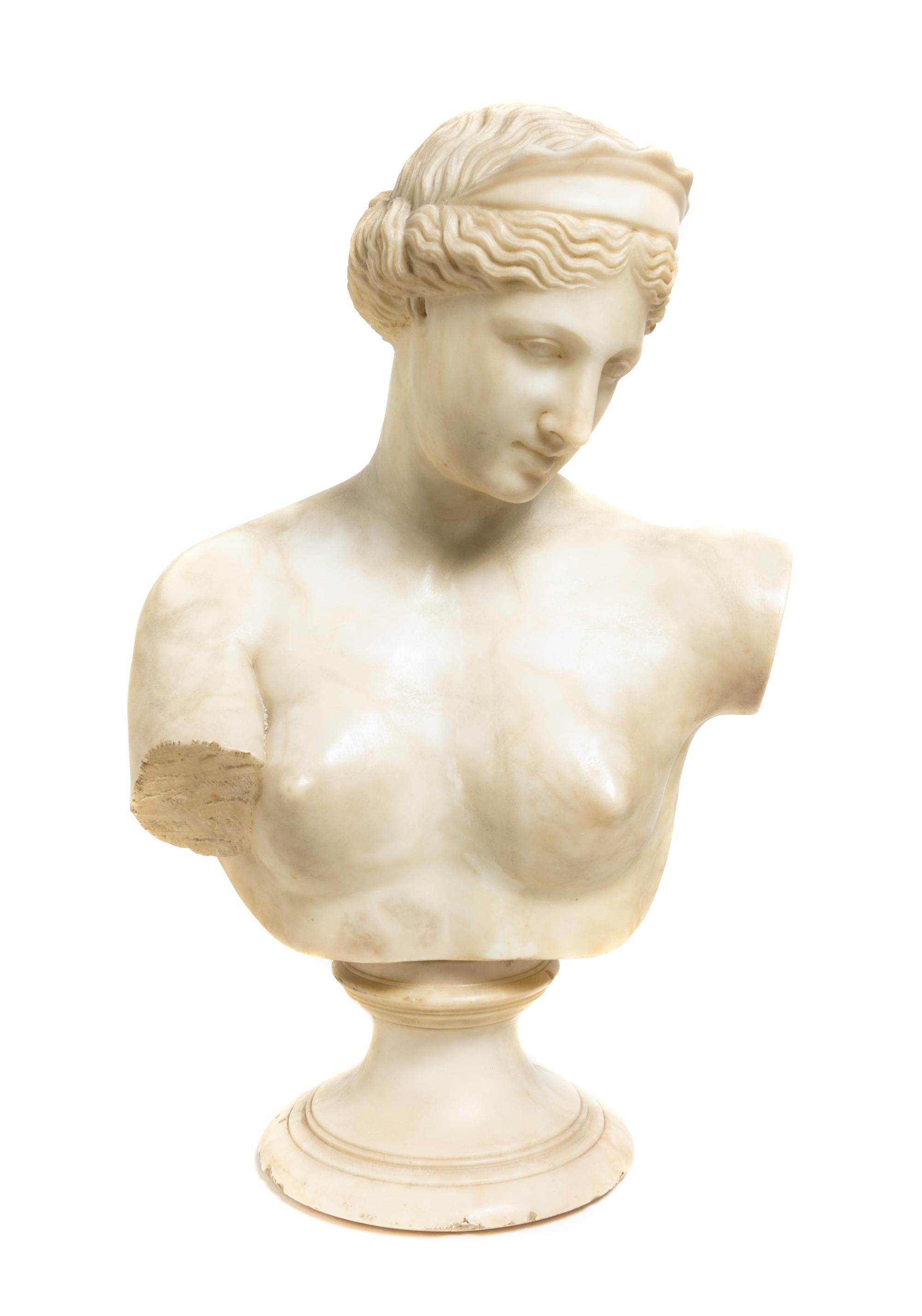 An Italian Carved Marble Bust, Height 20 inches.