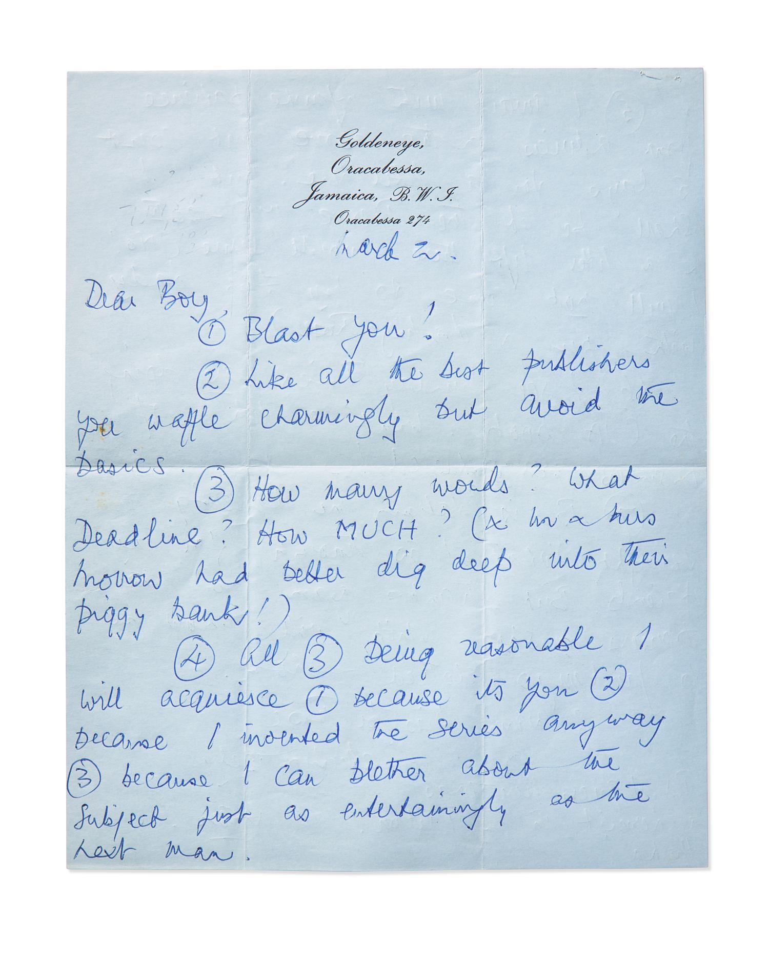 [Literature] Fleming, Ian. Autograph Letter, signed