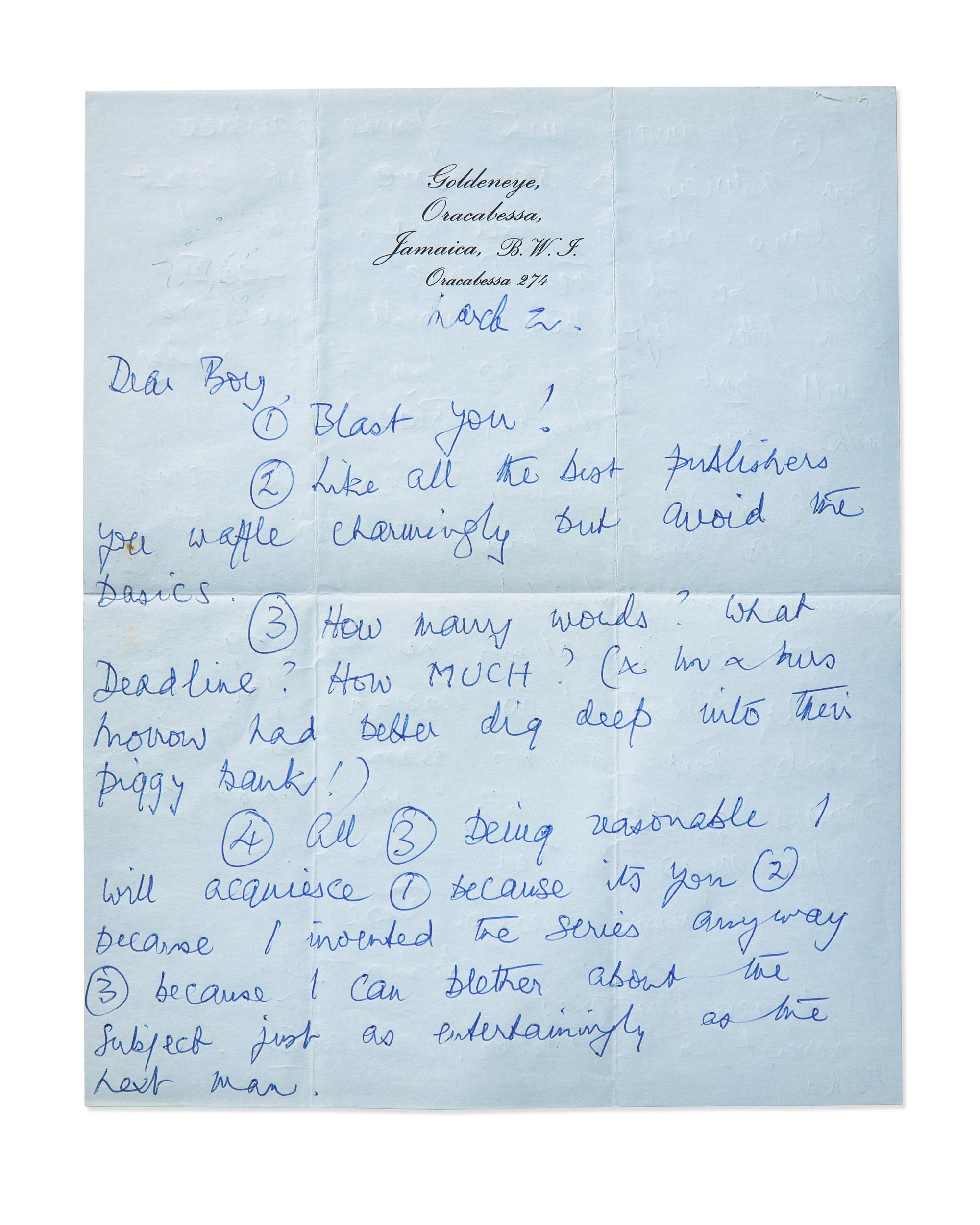 [Literature] Fleming, Ian. Autograph Letter, signed