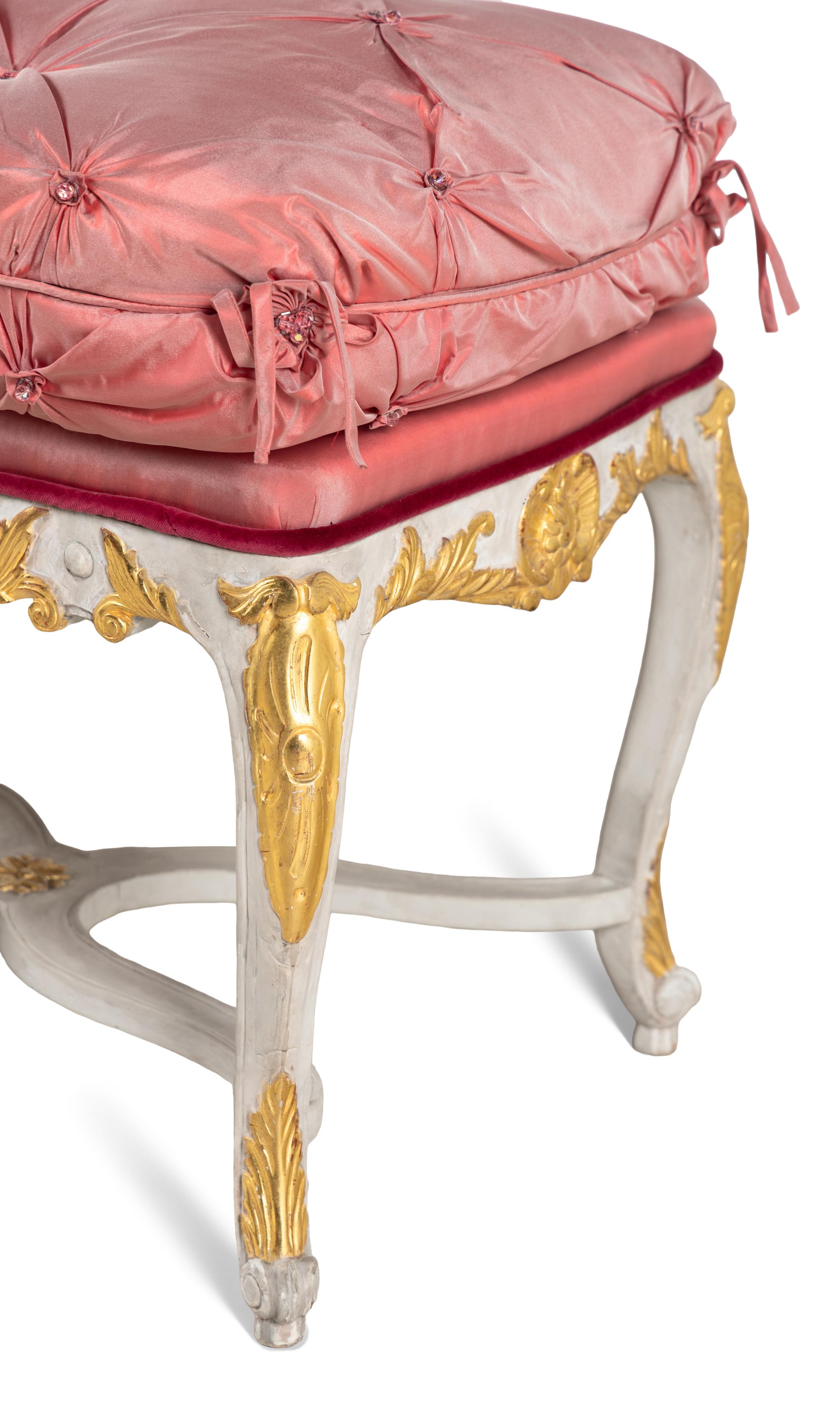 A Louis XV Style Painted and Parcel Gilt Bench