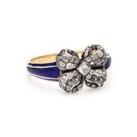 GEORGIAN, DIAMOND AND ENAMEL BOW RING