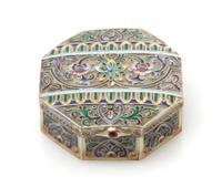 A Russian Silver and Enamel Snuff Box, Mark of 11th Artel, Moscow, early 20th century, of octagonal form, the case with polychrome flor