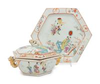 A Chinese Export Famille Rose Hexagonal Tureen and Underplate