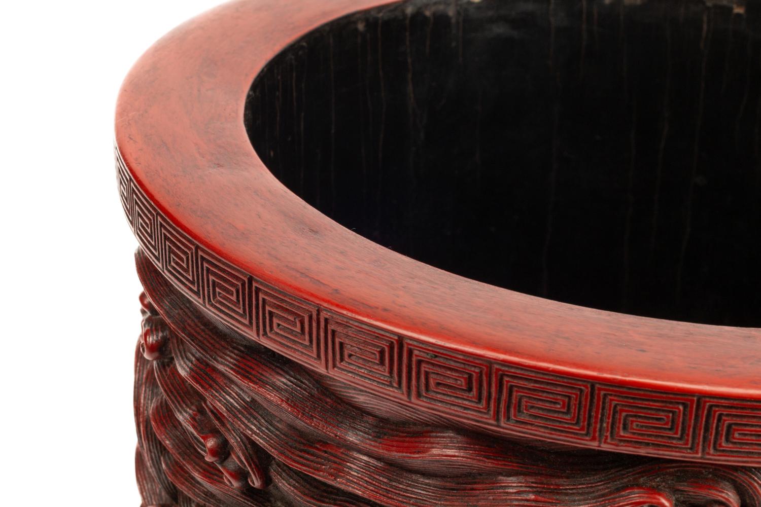 A Chinese Carved Red Lacquer Brush Pot