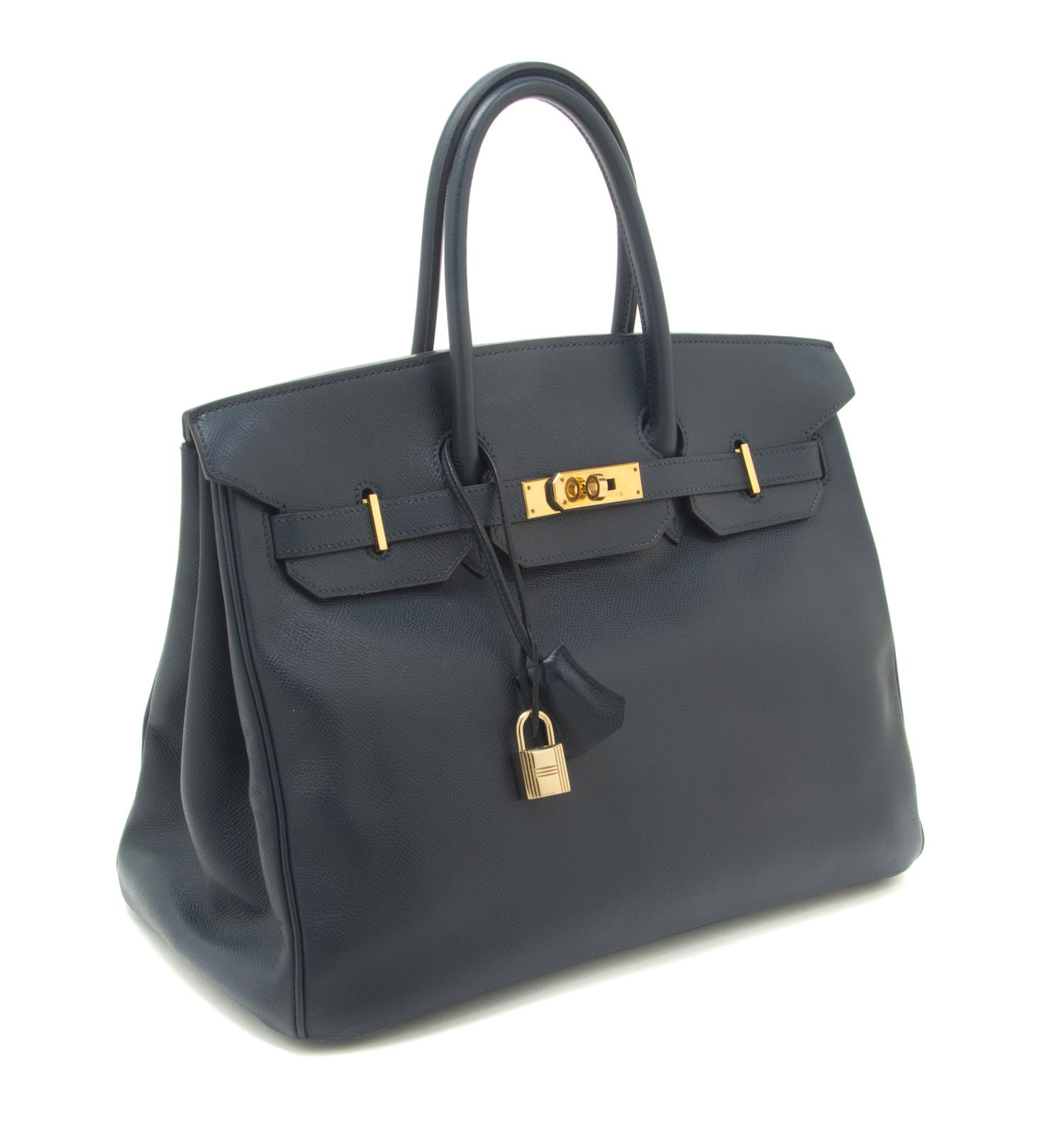 An Hermes 35cm Indigo Leather Birkin Bag, 14 x 10 x 7 inches.