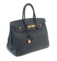 An Hermes 35cm Indigo Leather Birkin Bag, 14 x 10 x 7 inches.