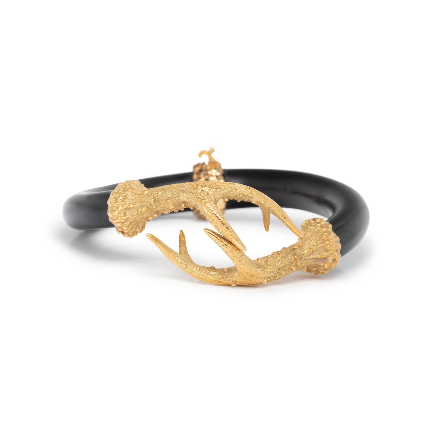 HORN AND YELLOW GOLD BANGLE BRACELET