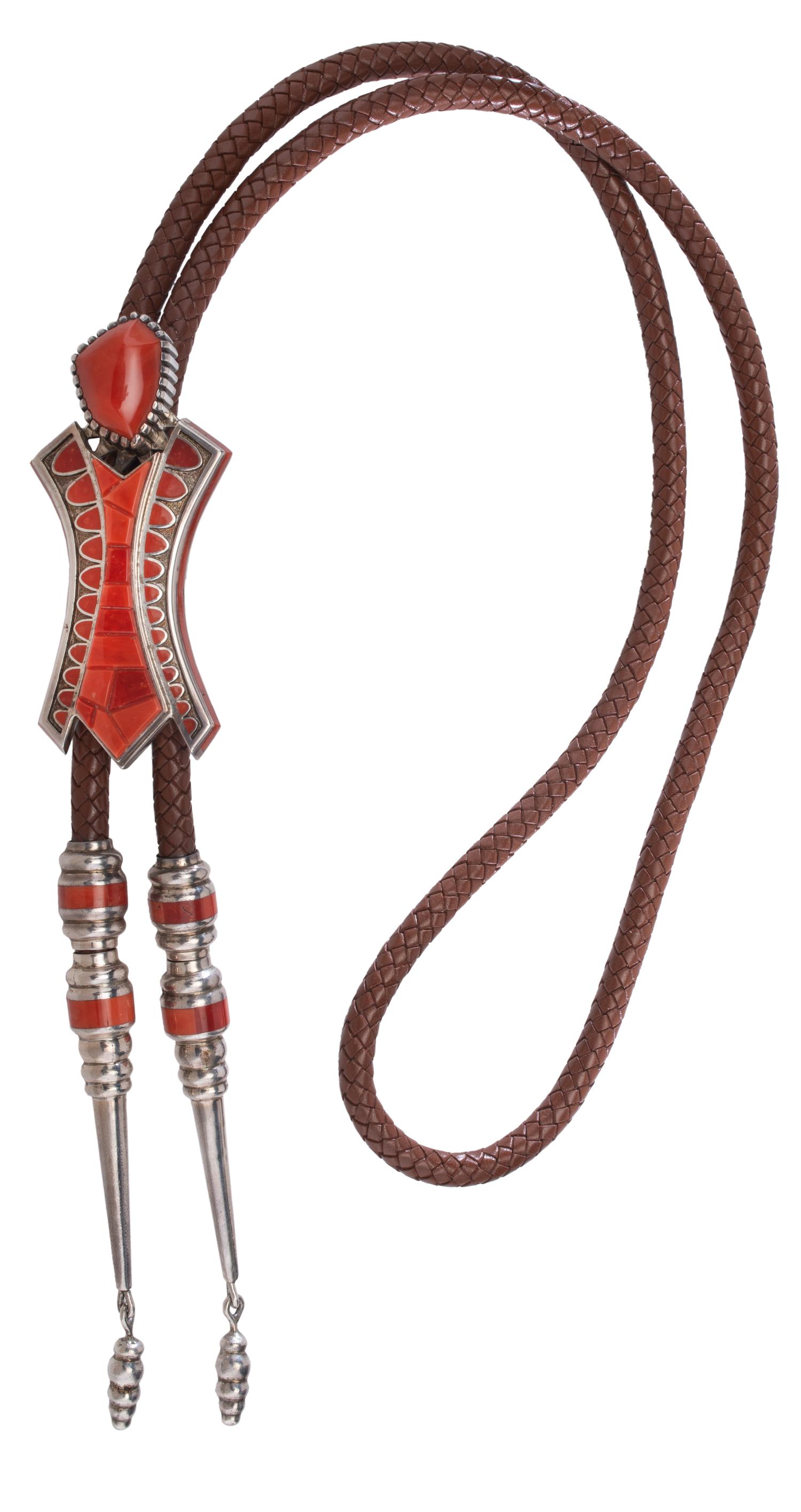 Sterling Silver Figural Bolo Tie, with Coral Lot is located and will ship from Denver, Colorado.