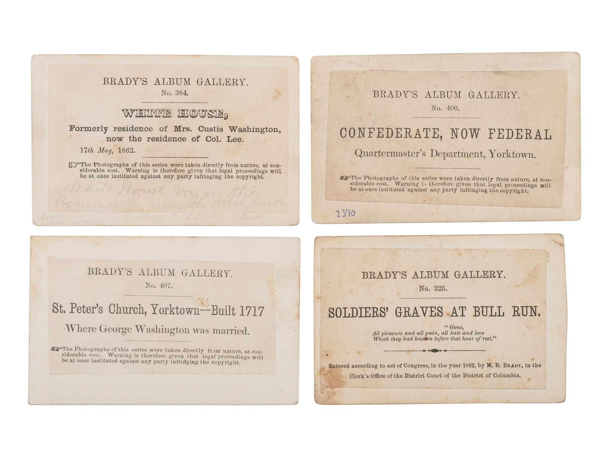 [CIVIL WAR]. 18 CDVs of important structures and hallowed grounds from Brady's Album Gallery . 1862.