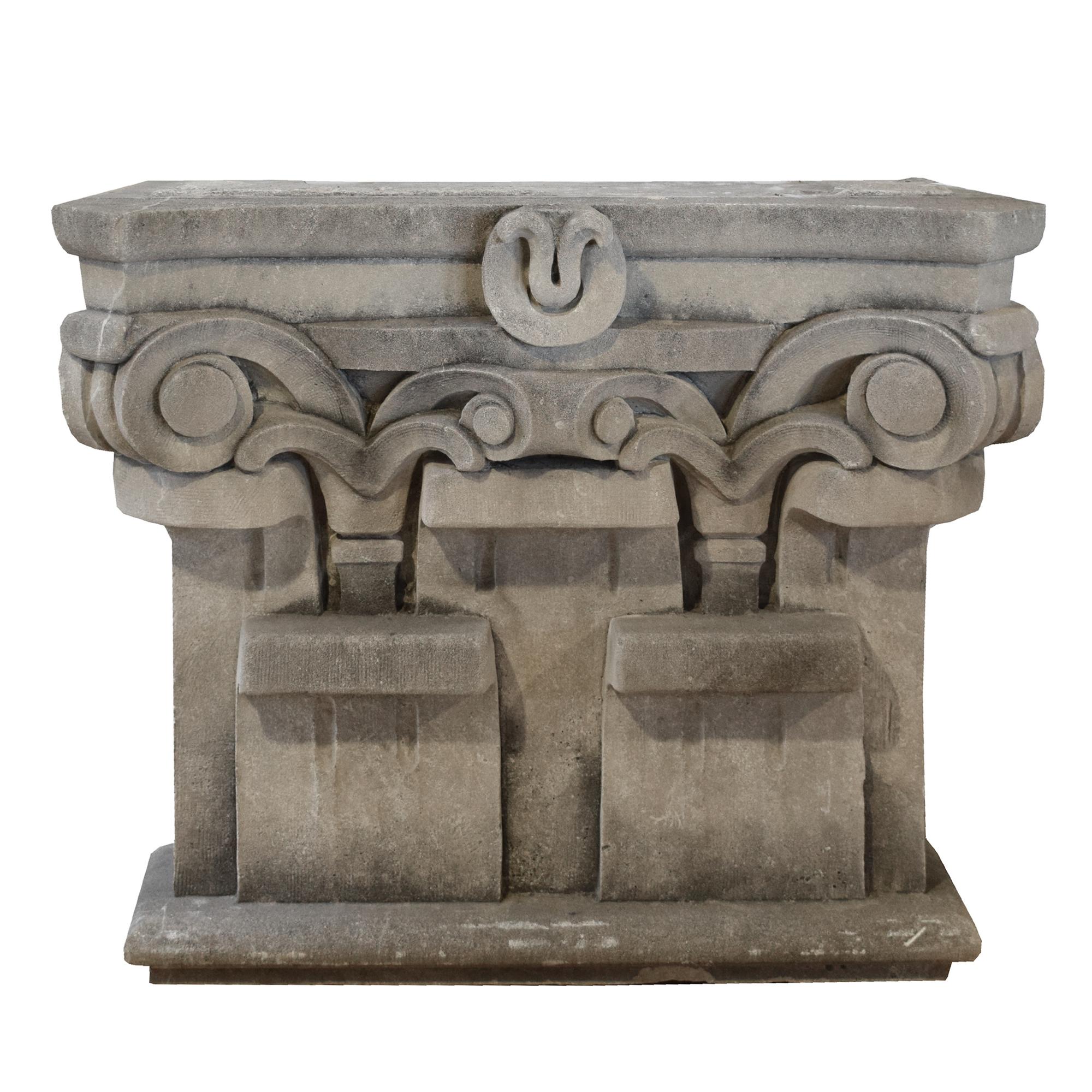 A Pair of Limestone Pilaster Capitals from the Chicago Mercantile Exchange Building 46" W x 14" D x 37.5" H — United States, Circa 1927
