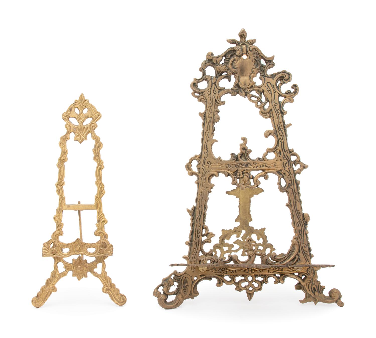 Two Victorian Style Brass Easel Back Frame Stands — 20TH CENTURY