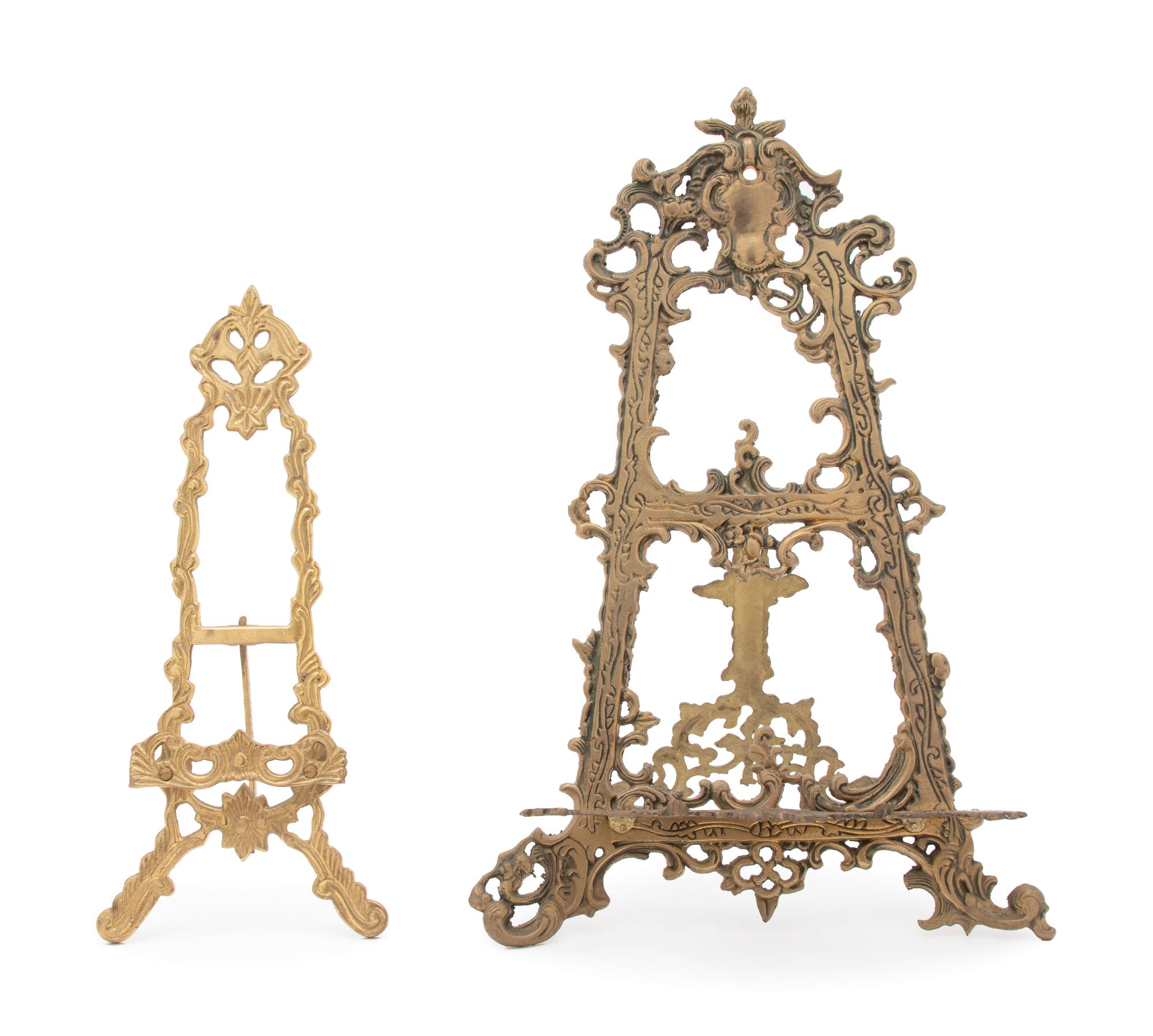 Two Victorian Style Brass Easel Back Frame Stands — 20TH CENTURY