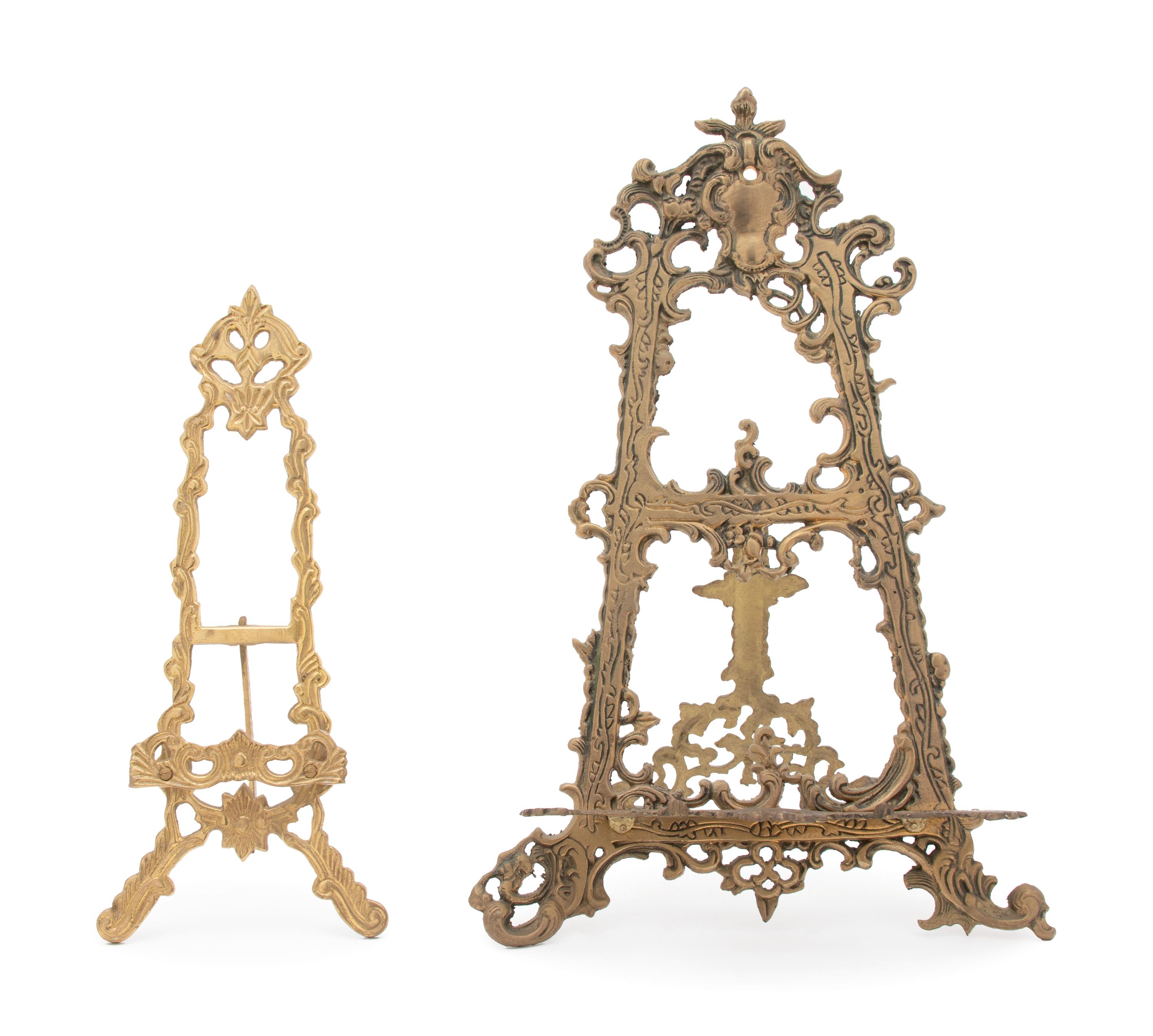 Two Victorian Style Brass Easel Back Frame Stands — 20TH CENTURY